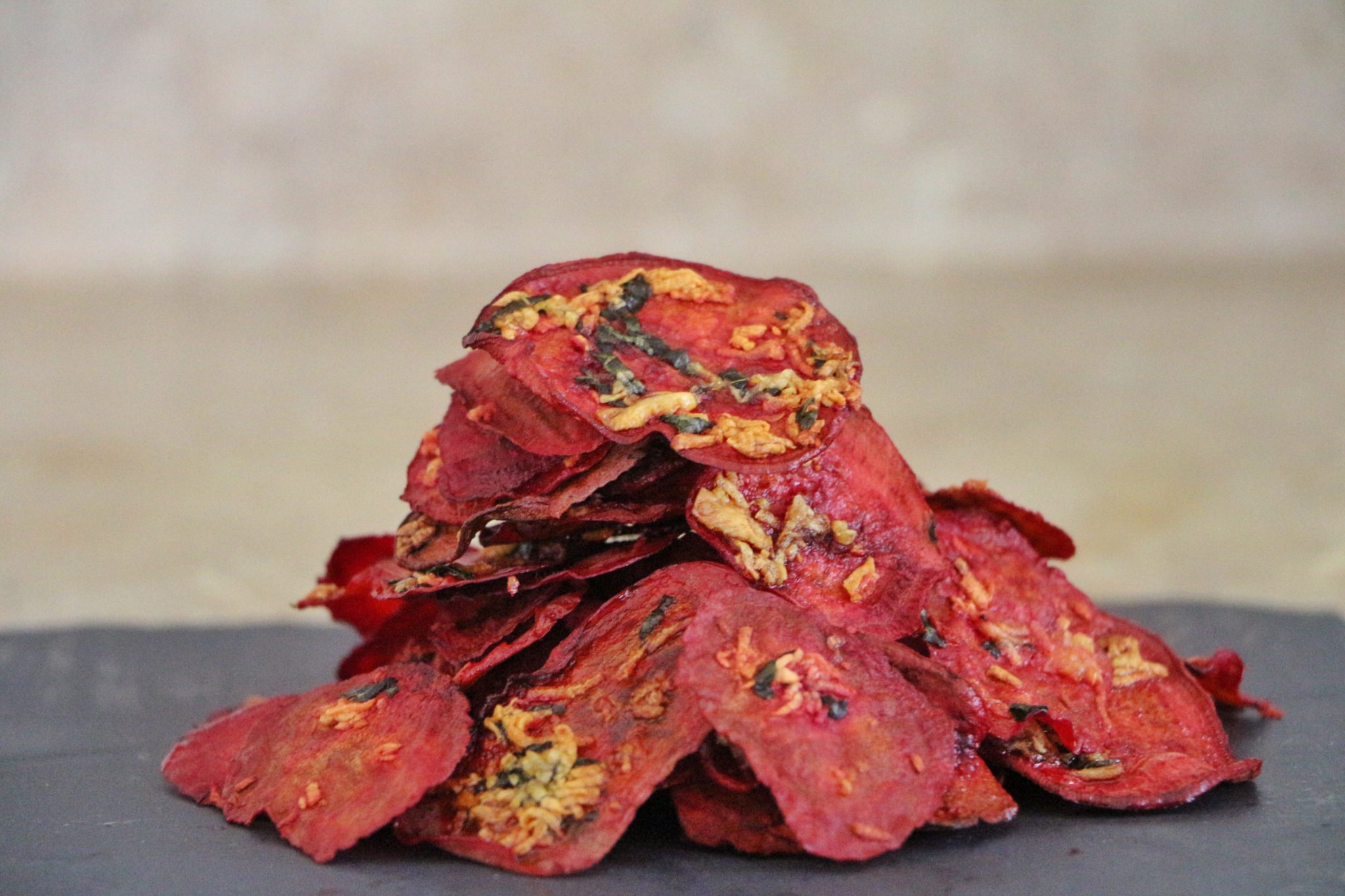 Garlicy Mint Beet Chips