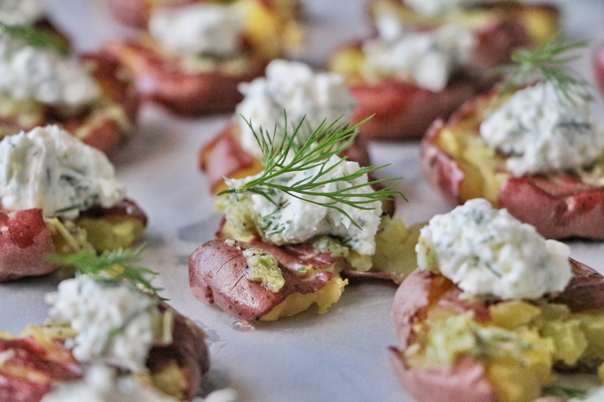 Dill Cream Cheese Garlic Smashed Potatoes