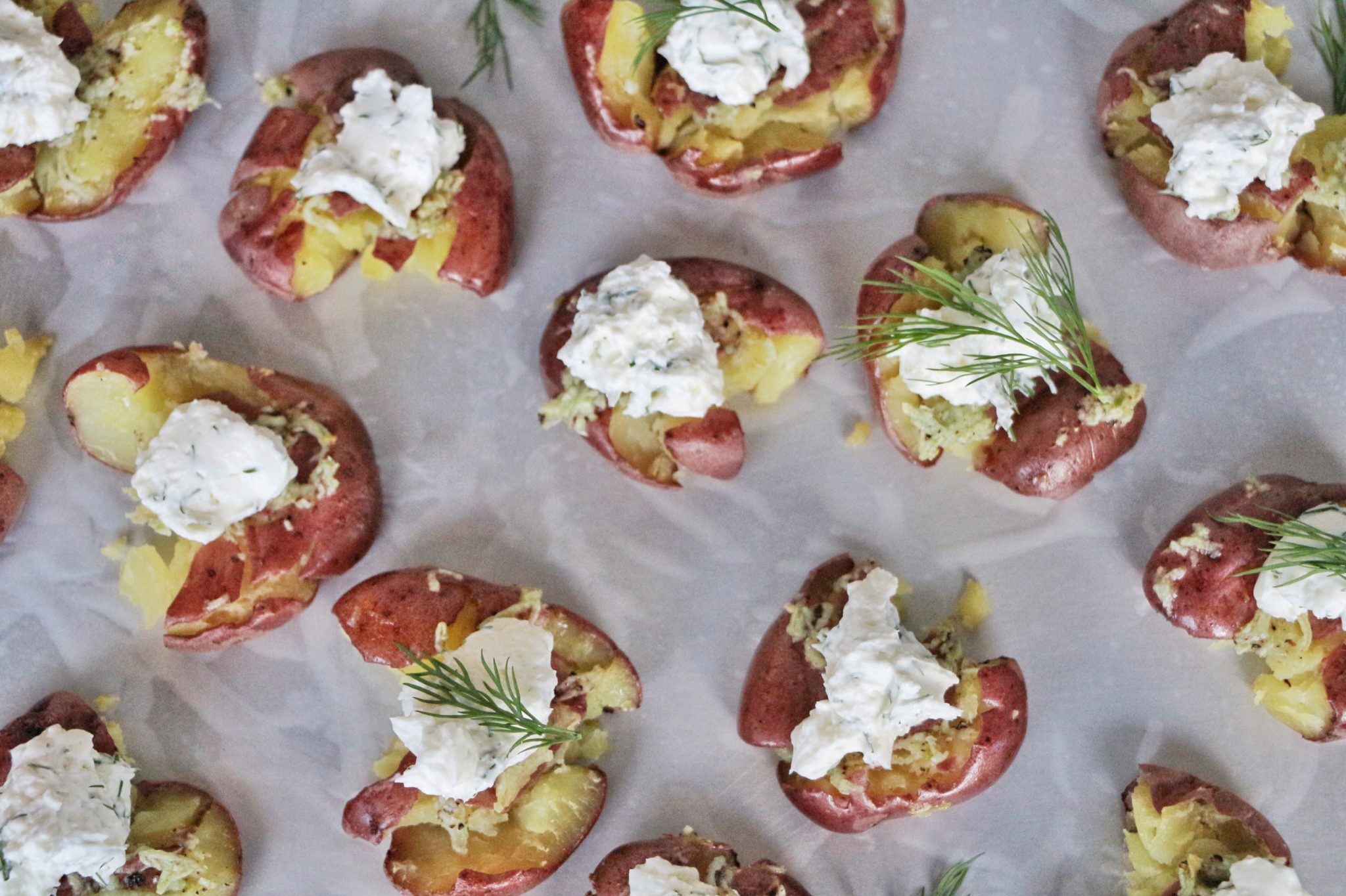 Dill Cream Cheese Garlic Smashed Potatoes