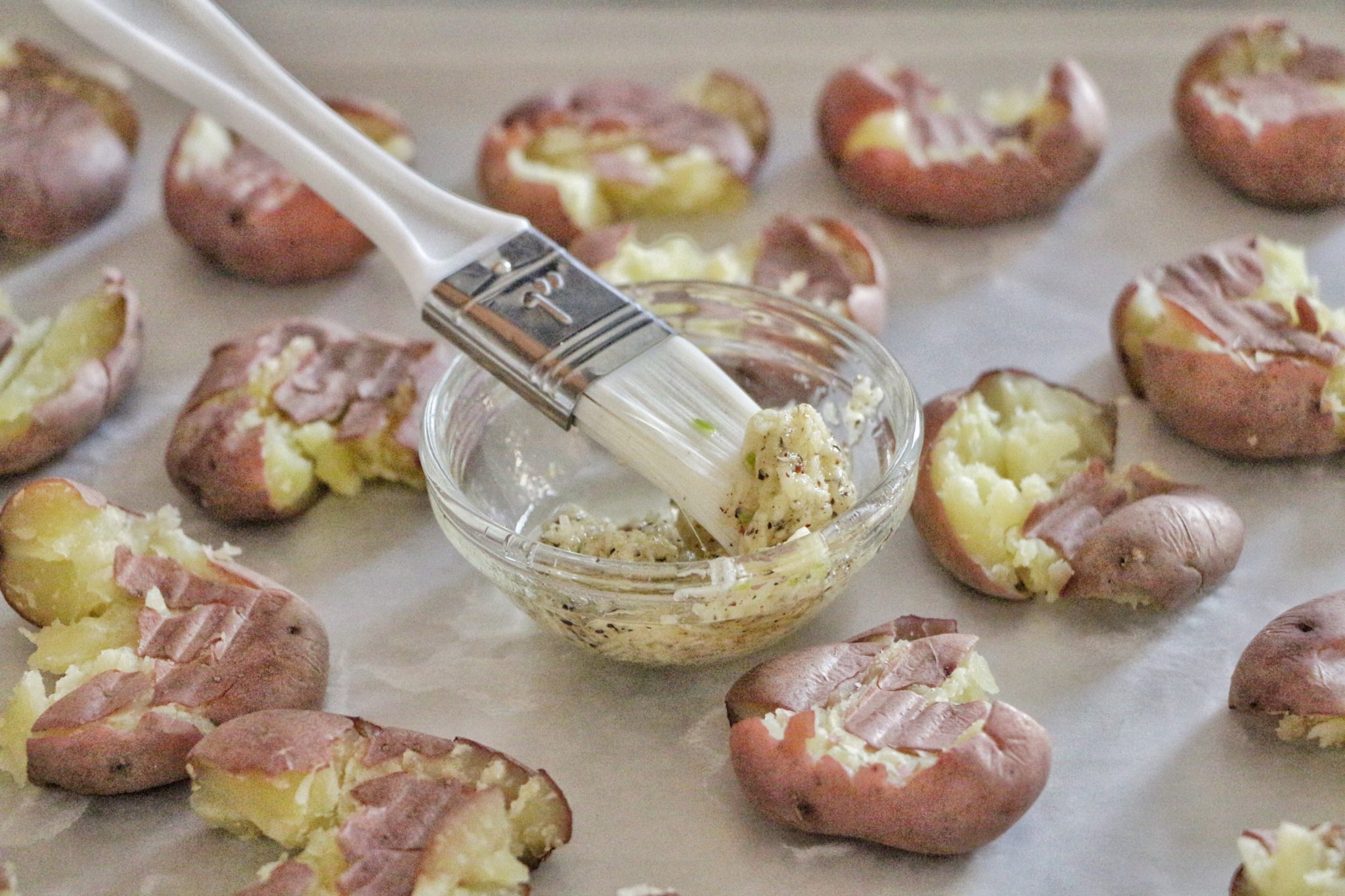 Dill Cream Cheese Garlic Smashed Potatoes